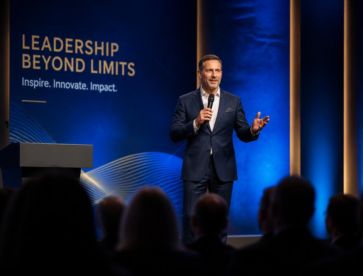 Professional speaker presenting on stage